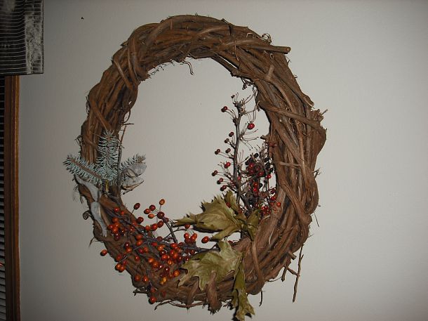 grapevine wreaths baskets i have made, crafts, seasonal holiday decor, wreaths, Made from things in the field only pods berries leaves etc