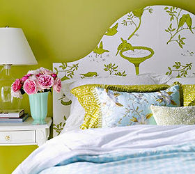 diy project of the week wallpaper your furniture, home decor, painted furniture, Add some pop to your bedroom and wallpaper over an old headboard you found at the thrift store