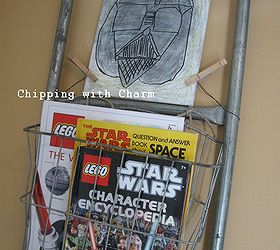 turning an old metal ladder into a hook rack and more, bedroom ideas, repurposing upcycling, I also added a bike basket for storage