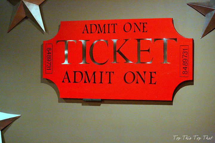 movie room updates, entertainment rec rooms, DIY Ticket Sign
