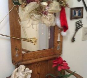 welcome to our christmas, christmas decorations, seasonal holiday decor, At the entry way My grandmother s antique bachlor s seat ready for the holiday