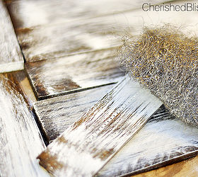 how to weather wood, painting, woodworking projects, Use steel wool to sand your wood to achieve that weathered look