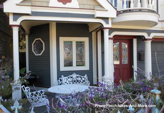 ideas for extending a small porch, outdoor living, patio, porches, Adding a simple patio allows room for a table and chairs near an existing victorian porch