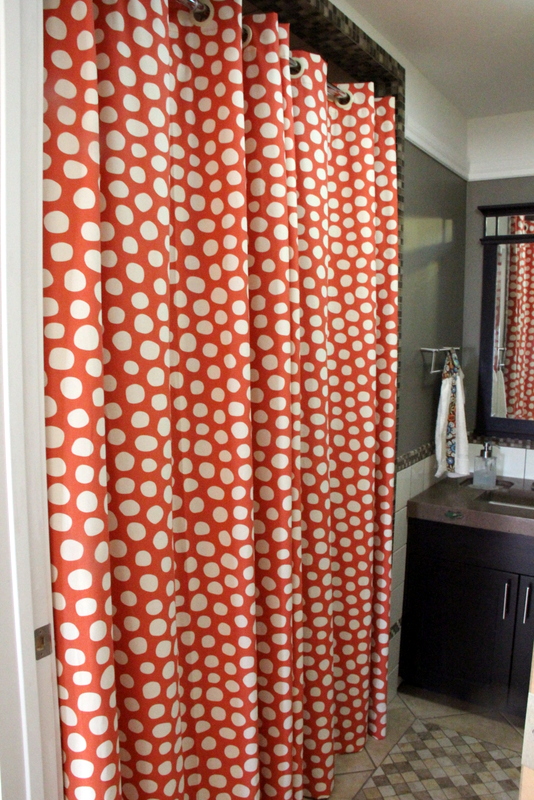 funky shower curtains, bathroom ideas, home decor, reupholster, window treatments, A Bold Bathroom