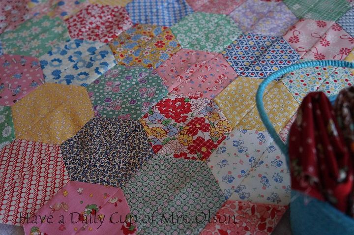 make a quick and fun spring table runner, crafts, Press seam of each row in opposite directions and sew together to form what ever length of table runner you want