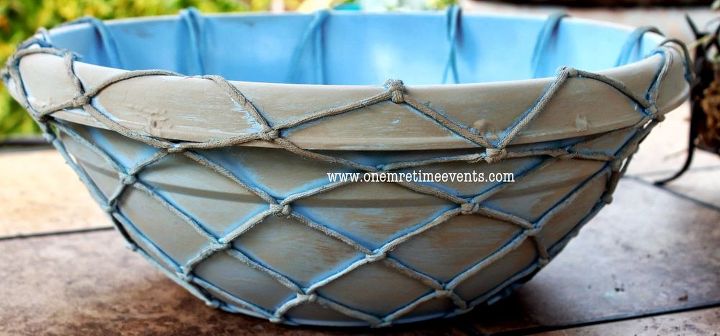 refinished old terra cotta pot with bb net, crafts