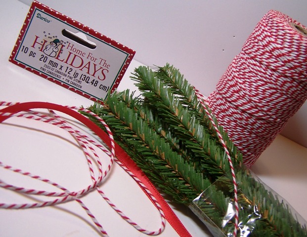 how to make mini wreath gift toppers, crafts, seasonal holiday decor, wreaths, The supplies are simple Canadian Pine Stems from Darice found at a local craft store and ribbon or bakers twine