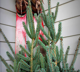 outdoor holiday decor, curb appeal, home decor, Antique skis