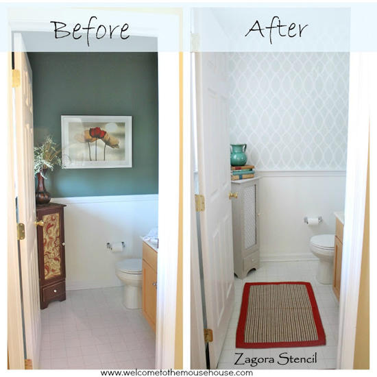 prettying up a powder room with the zagora stencil, bathroom ideas, painting