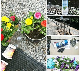 time to spruce up the patio before after, outdoor living, patio, freshen up accessories with spray paint and plant flowers