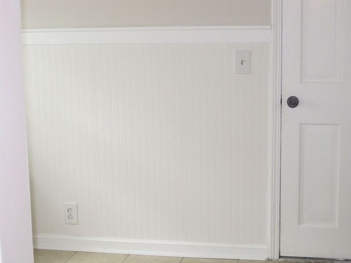 mudroom makeover using bead board wallpaper, diy, home decor, paint colors, wall decor, Here is the main focal point wall which is the left side of the door going to the garage