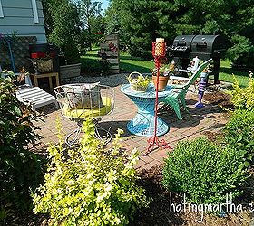fun and bright brick patio, outdoor furniture, outdoor living, patio