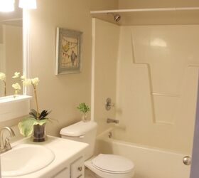 100 guest bath makeover w a pottery barn inspired bathroom mirror, bathroom, diy renovations projects, remodeling