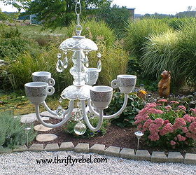 old chandelier makeover into garden candelier, outdoor living, repurposing upcycling, Garden Candelier After