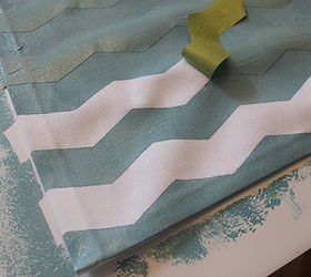 how to make your own chevron fabric any color for cheap, crafts, home decor, You can see the clean lines that was created because I made sure the tape was adhered well to the fabric