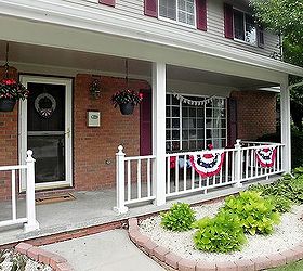 red white blue front porch updates, patriotic decor ideas, porches, seasonal holiday decor, wreaths, Buntings wreaths and flowers