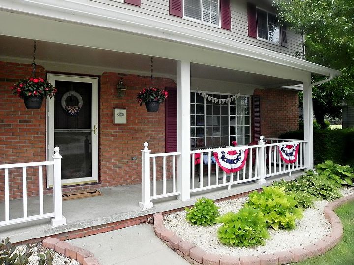 red white blue front porch updates, patriotic decor ideas, porches, seasonal holiday decor, wreaths, Buntings wreaths and flowers