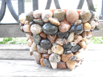 my lake superior rock collection, crafts, home decor, pallet, repurposing upcycling, Lrg clay based flower pot w a med and small as set now available for sale