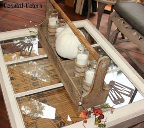 fall on the screened porch, decks, porches, seasonal holiday decor, I made this vintage window table It s a great small size coffee table