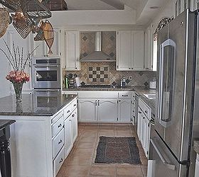 my white kitchen tour, home decor, kitchen backsplash, kitchen design, kitchen island, These are large Saltillo looking porcelain tiles chosen for durablity Oh how I wished I d used dark grout