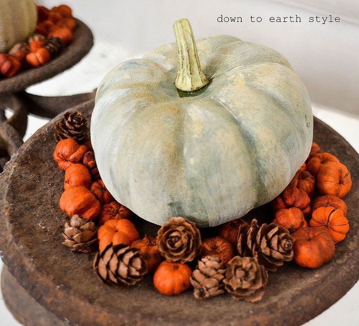 rusty scale with baby pumpkins, repurposing upcycling, seasonal holiday decor