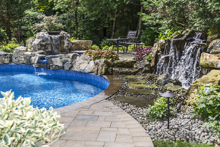 award winning freeform pool and spa, outdoor living, pool designs, spas, Northeast Spa and Pool Association Awards of Excellence This freefrom pool and spillover spa won a Bronze medal My lovely wife and beautiful daughter supporting their dad