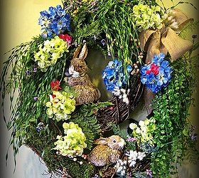 rabbit burrow spring wreath, crafts, easter decorations, seasonal holiday decor, wreaths, I wanted to leave some of the wreaths exposed with no foliage to represent the dirt or uncovered area surrounding the entrance of the burrow