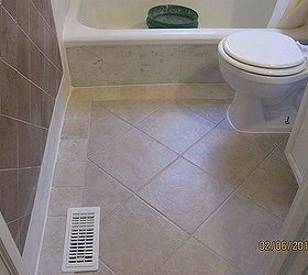 tiling our rental house bathroom, bathroom ideas, tiling, Floor tiles arranged at an angle as well Finished
