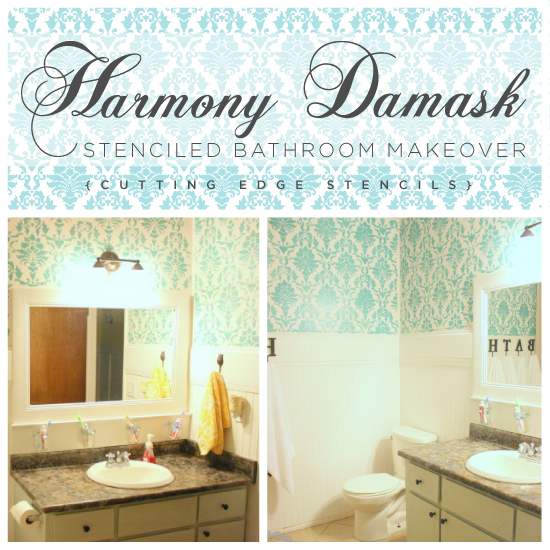 harmony damask stenciled bathroom makeover, bathroom ideas, diy, painting, wall decor