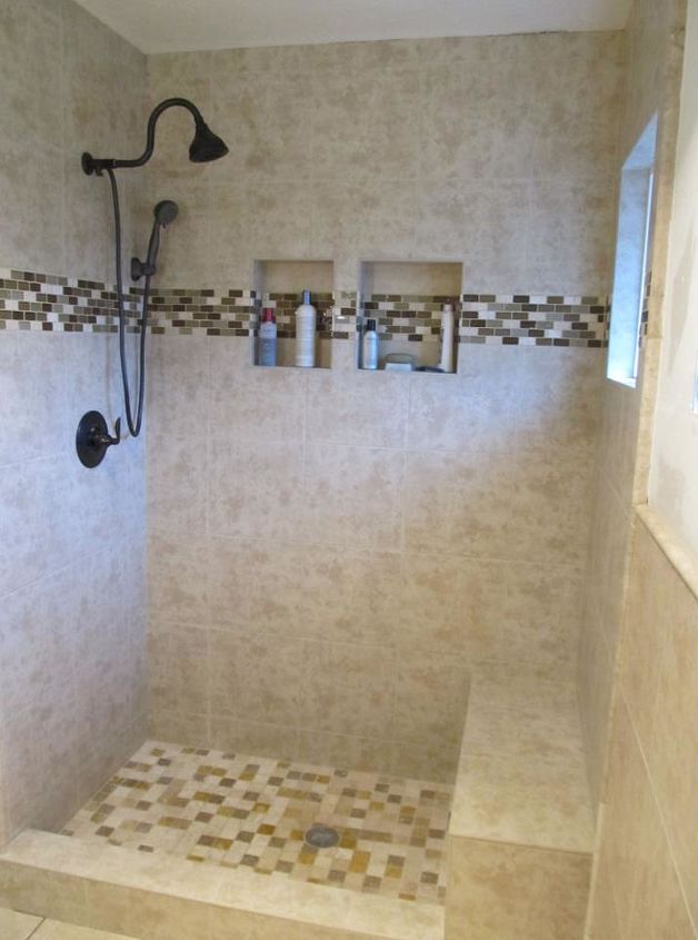 remodeling our 1970 s bathroom, bathroom ideas, home decor, home improvement, This was a bathtub area We never took a bath so for our old selves a shower made more sense Everything was planned to help us use the new bathroom even when we are 90 or more