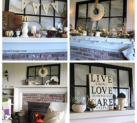 turn an old window into a mirror, home decor, repurposing upcycling, Our window turned antiqued mirror through the seasons on our mantel