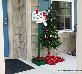 make an outdoor christmas mailbox decoration, outdoor living, porches, seasonal holiday decor, Here the base of the mailbox on our porch is painted green to make the box stand out
