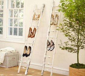diy ladder project ideas, repurposing upcycling, shelving ideas, storage ideas, This is by far my favourite DIY ladder shelving idea The ladder is turned into a funky shoe rack If you love to surprise your guests this is the way to reuse an old ladder