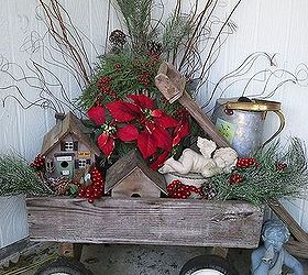 outdoor decor 3 fabulous ideas, christmas decorations, curb appeal, seasonal holiday decor, My husband got the fishing birdhouse as a retirement gift he LOVES to fish He made the other birdhouse for me with some scrap wood from leftover projects he s made several angels are some I ve had