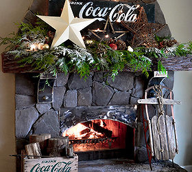 revamping an outdated brick fireplace without destruction, concrete masonry, fireplaces mantels, home decor, The end result is a cozy large scale rock fireplace that s a little funky a little old world and a whole lotta fun to decorate