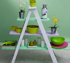 diy ladder project ideas, repurposing upcycling, shelving ideas, storage ideas, A small simple ladder can be repurposed easily All you need is a fresh coat of paint and a few interesting accessories