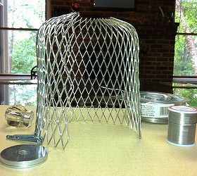 diy wire cloche, crafts, home decor, The items used were a gutter strainer some washers a glass knob and some silver colored craft wire from our jewelry making supplies