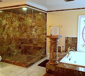 i see a lot of unique homes where owners led the design and implementation, bathroom ideas, bedroom ideas, flooring, home decor, tile flooring, tiling, Well if you like the bath you ll love the shower The same stone used around the bath was used throughout the shower These photos don t begin to give this place the opulance it deserves