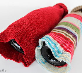 recycled sweater wine bottle gift bags, repurposing upcycling, Cut sweater sleeve leaving a couple of extra inches at the bottom