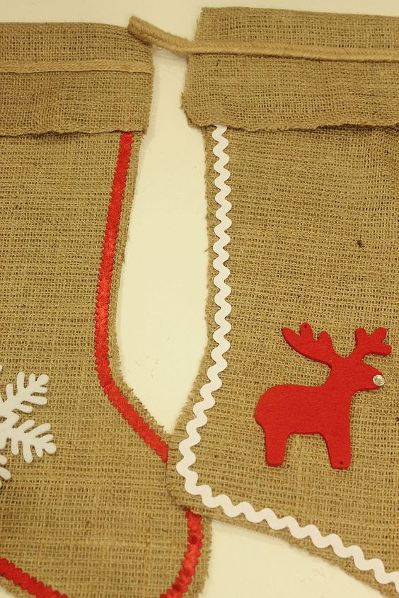 no sew burlap stockings, crafts, seasonal holiday decor, Embellishments and ribbon with an extra loop around the cuff from where you can hang it
