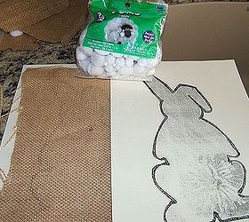burlap easter bunny banner, crafts, easter decorations, seasonal holiday decor, I copied a bunny 11 in all onto card stock then cut pieces of burlap to cover the bunny pattern