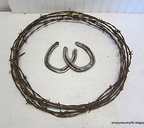 barb wire and horseshoe wreath, crafts, repurposing upcycling, seasonal holiday decor, wreaths, barb wire and horseshoes before