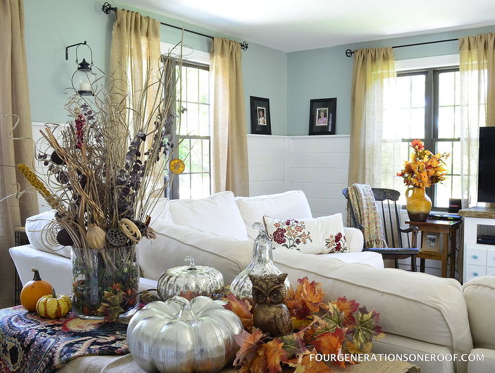 autumn sofa table mantel decorating, living room ideas, seasonal holiday decor, Autumn family room decor