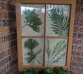 i made this from an old window and added beautiful collections from our yard, repurposing upcycling
