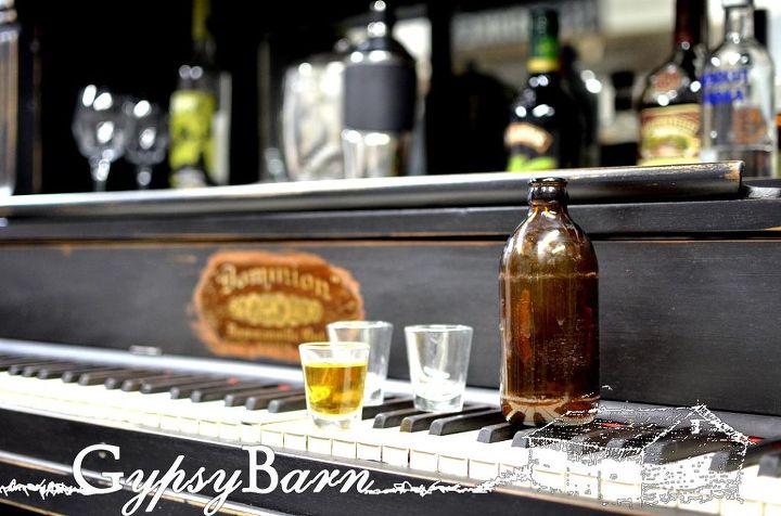 repurposed piano with many options for functionality, I am going to be getting custom glass cut to go over the keys to use as a shelf or serving area Visit us at for more repurposing fun