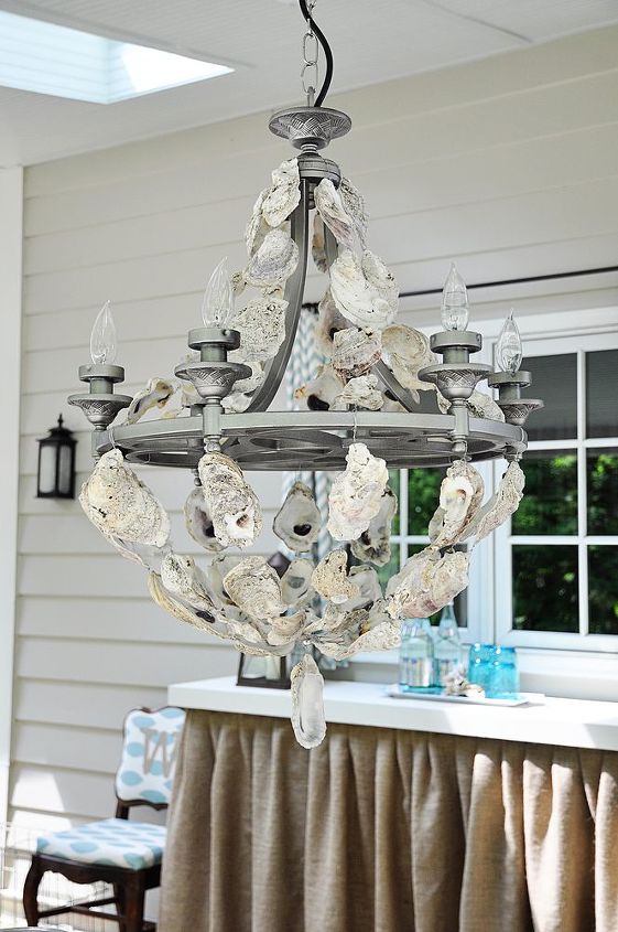 oyster shell chandelier, crafts, lighting