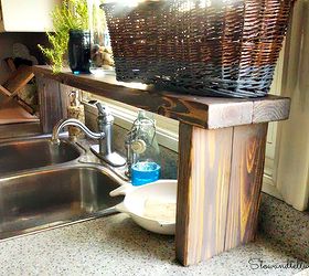 over the sink shelf from pallet wood, diy, kitchen design, pallet, shelving ideas, woodworking projects, It has come in quite handy for making use of our vertical space