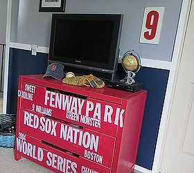 subway style baseball dresser for my redsox fans ikea hack, painted furniture, Looks great next to navy and grey subway dresser diy baseball