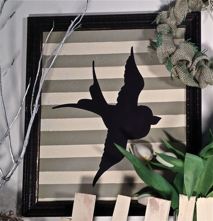 spring mantle in 1 hour, seasonal holiday d cor, wreaths, Quickly painted stripes and bird cutout