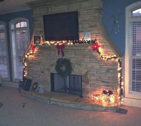 our home all decorated for christmas 2011, The fire place all lit up the wreath lights up but it wasnt turned on in this pic